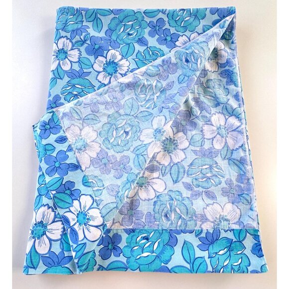 Vintage 1970s flat /top sheet, blue white flowers, Wabasso, twin size bed - Picture 6 of 9